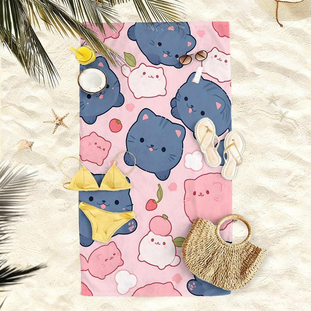 Süßes Katzen Mikrofaser Strandtuch, Super Saugfähig Schnelltrocknend Weich für Strand Pool Picknick Outdoor Geschenk für Beste Freundin