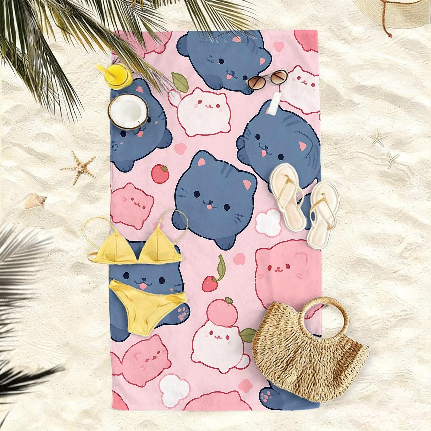 

Adorable Cat Print Beach Towel, Quick Dry Super Absorbent Microfiber Soft for Pool Party Beach Vacation Picnic Birthday Gift W30*H60(CM)