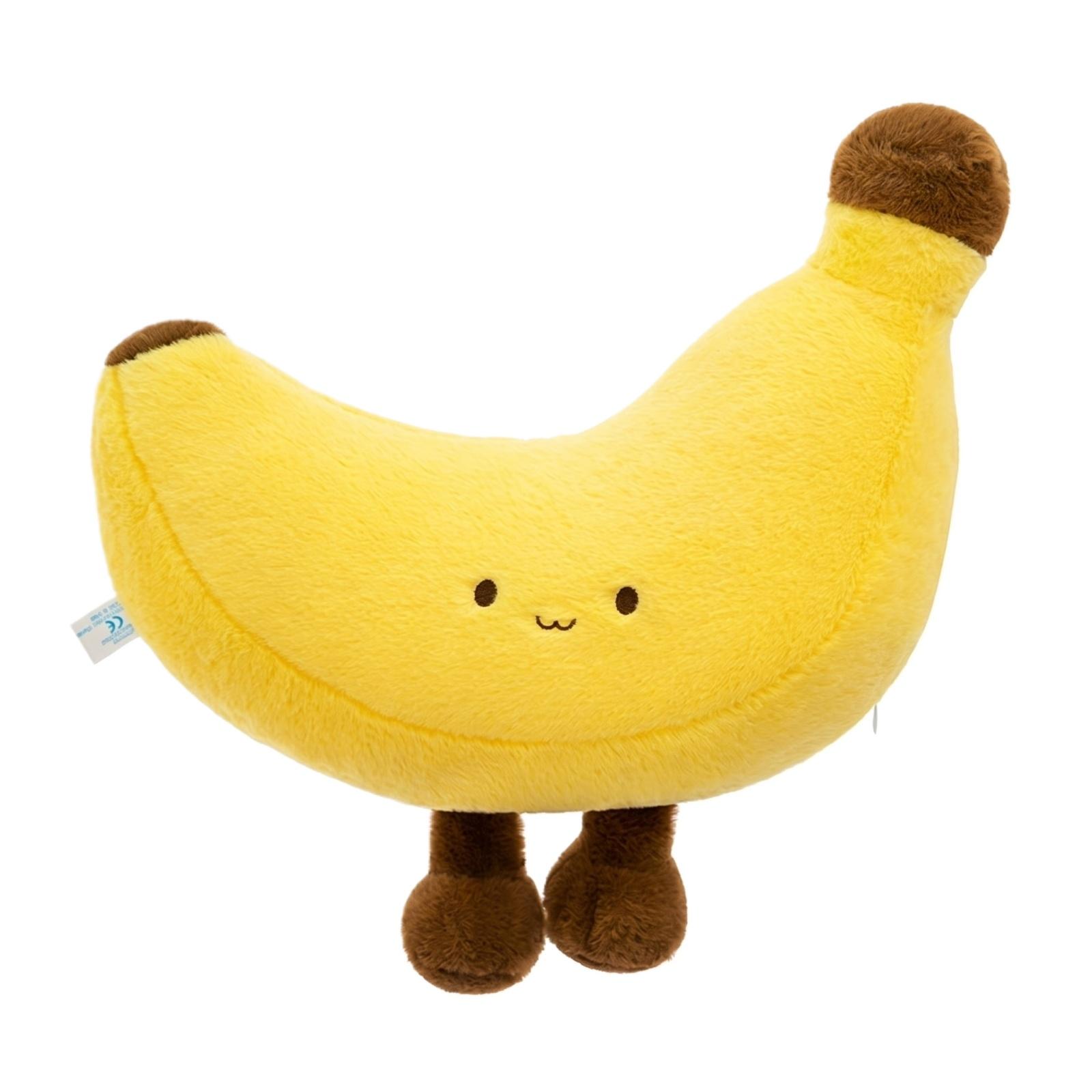 

Soft Plush Banana Stuffed Toy with Embroidered Face and Plush Legs Cute Fruit Shaped Pillow for Kids and Collectors One Size