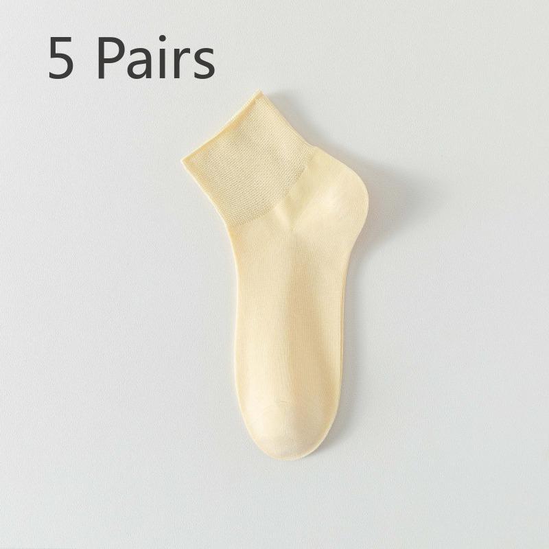 5 Pairs of Women's Spring and Summer Thin Pure Cotton Deodorant Sweat Absorption Sports All Match Mid Tube Socks