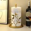 Luxury Kitchen Vertical Tissue Holder Multi Functional Metal Paper Roll Holder Ginkgo/Rose Shaped Art Retro Tissue Storage Rack