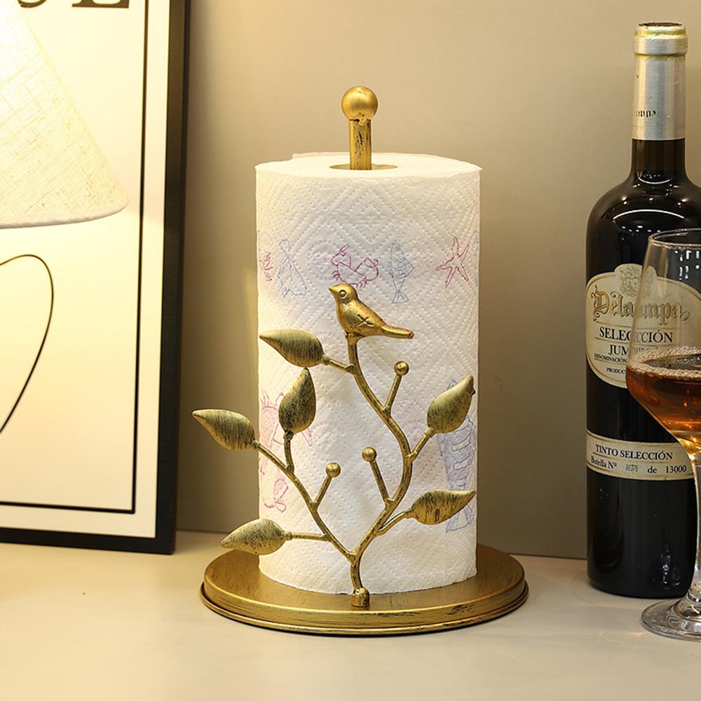 Luxury Kitchen Vertical Tissue Holder Multi Functional Metal Paper Roll Holder Ginkgo/Rose Shaped Art Retro Tissue Storage Rack