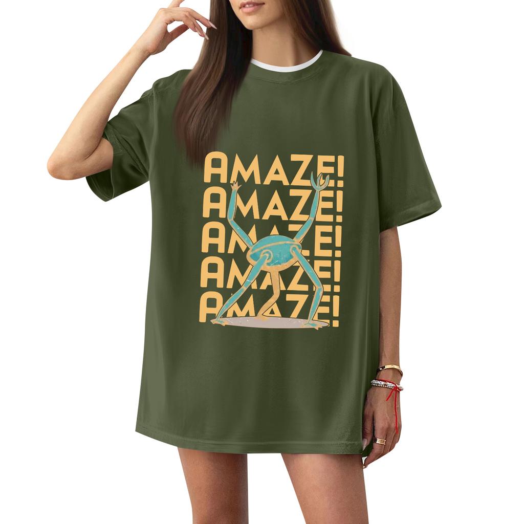 Women's Casual Printed T-Shirt Round Neck Pullover Short Sleeve Top