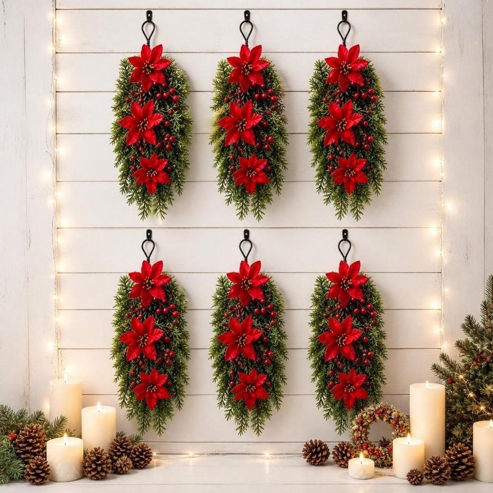 Wall Hanging Pine Branches Poinsettia Christmas Garland New Christmas Swag Garland Home Decoration