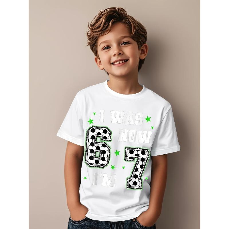 European sizes Meme Soccer 7th Birthday Series Boys And Girls Kids Short Sleeve T-Shirt | Casual Wear, Geometric-pattern, Crew Neck, 98cm