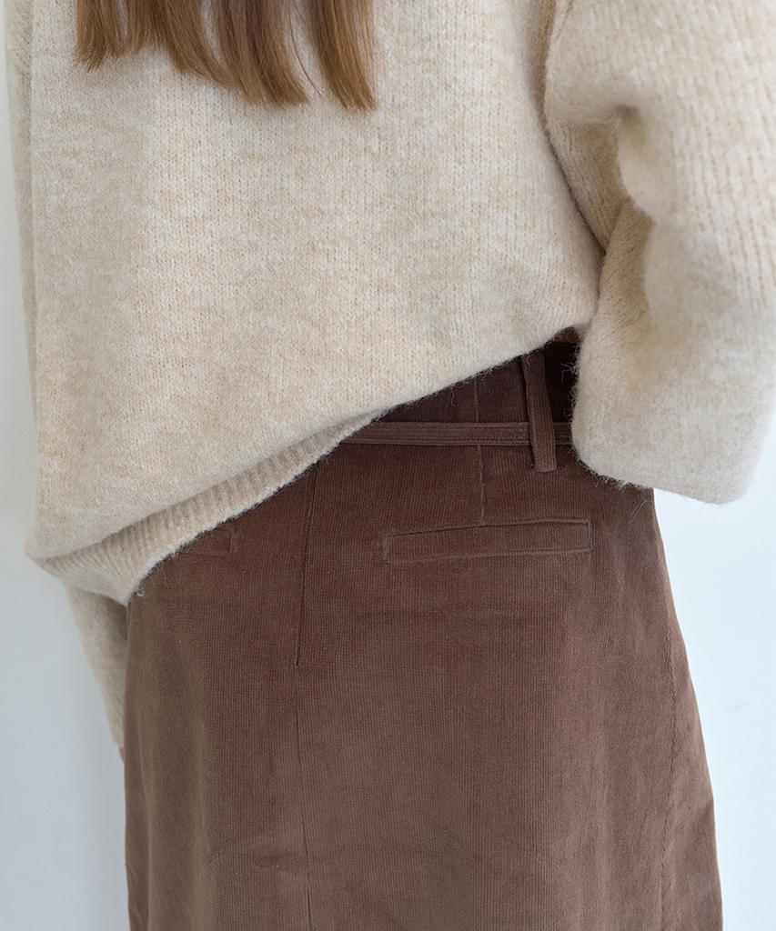 Pisis String Belted Corduroy Skirt_Brown