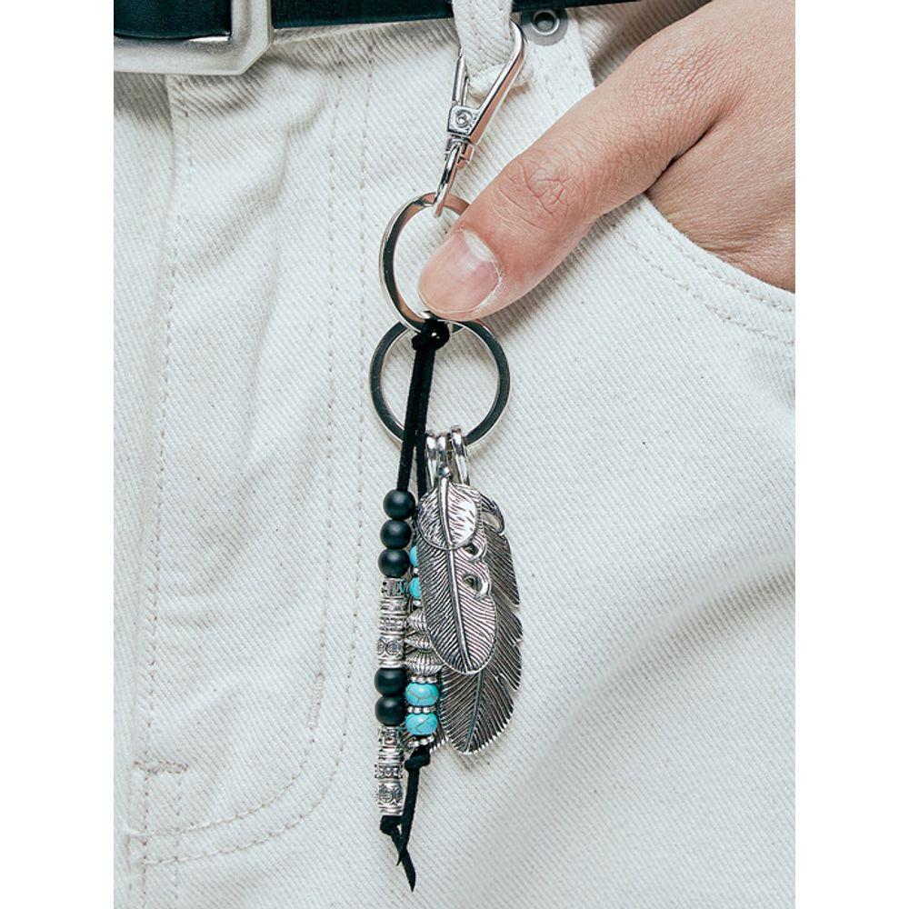 KND Navajo Feder & Perlen Schlüsselanhänger schwarz