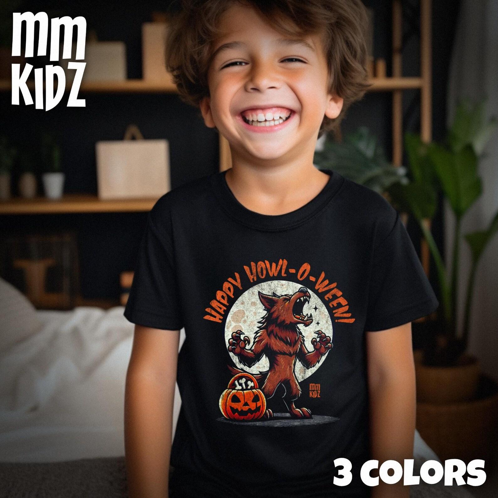 Happy Howl-O-Ween T-Shirt for Kids | Fun Werewolf Graphic Tee | Spooky Halloween Shirt | Cute Trick-or-Treating Design | Gift for Halloween 100