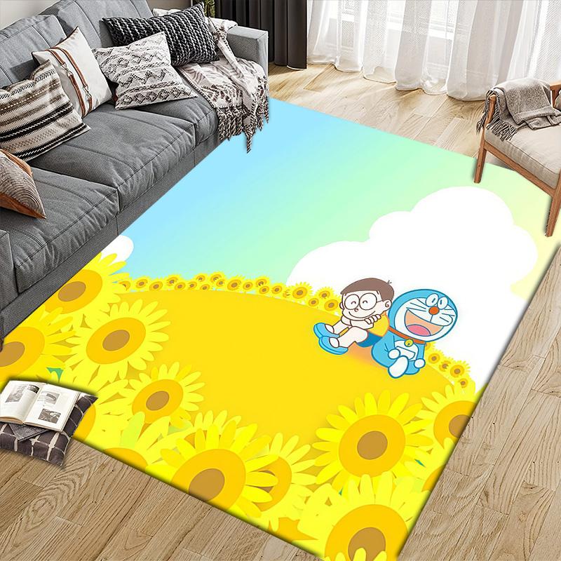 Doraemon4 Flannel Pattern Square Carpet,Area Rug,Carpet Rug for Living Room Bedroom Sofa Playroom Decor,Non-slip Floor Mat