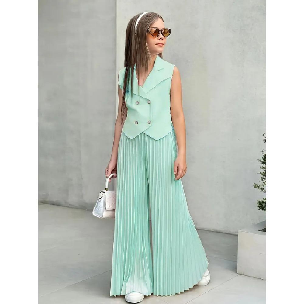 Dívčí oblečení 2-8 let Bezrukávý top + Široké plisované kalhoty Dětská sada