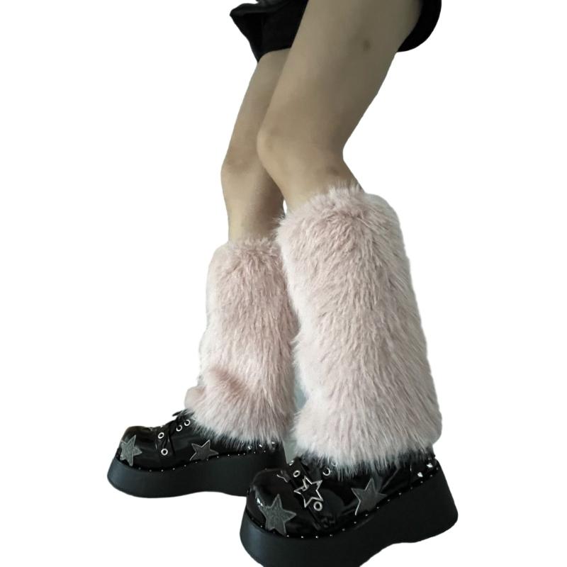 Flauschige Kunstpelz Beinwärmer Pelz Fersen Lange Stiefel Manschetten Abdeckung Hat Elastisch Ein Paar Karneval Stiefelabdeckung Y2K JK Uniform