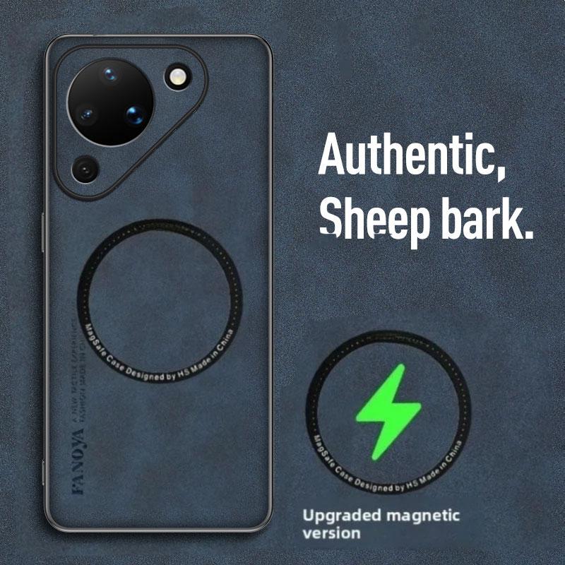 For Huawei Pura 90 Sheepskin Leather Shockproof Case For Pura 90 Magnetic Wireless Charging Soft Silicone Frame Phone Back Cover