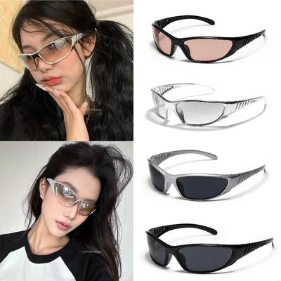Silberne Sonnenbrille Herren Damen Retro Punk Radfahren Katzenauge Sonnenbrille Spiegel Mode Brillen Retro Punk Sport Sonnenbrille