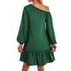 Abito da donna casual alla moda a maniche lunghe, scollatura Bardot, colorato