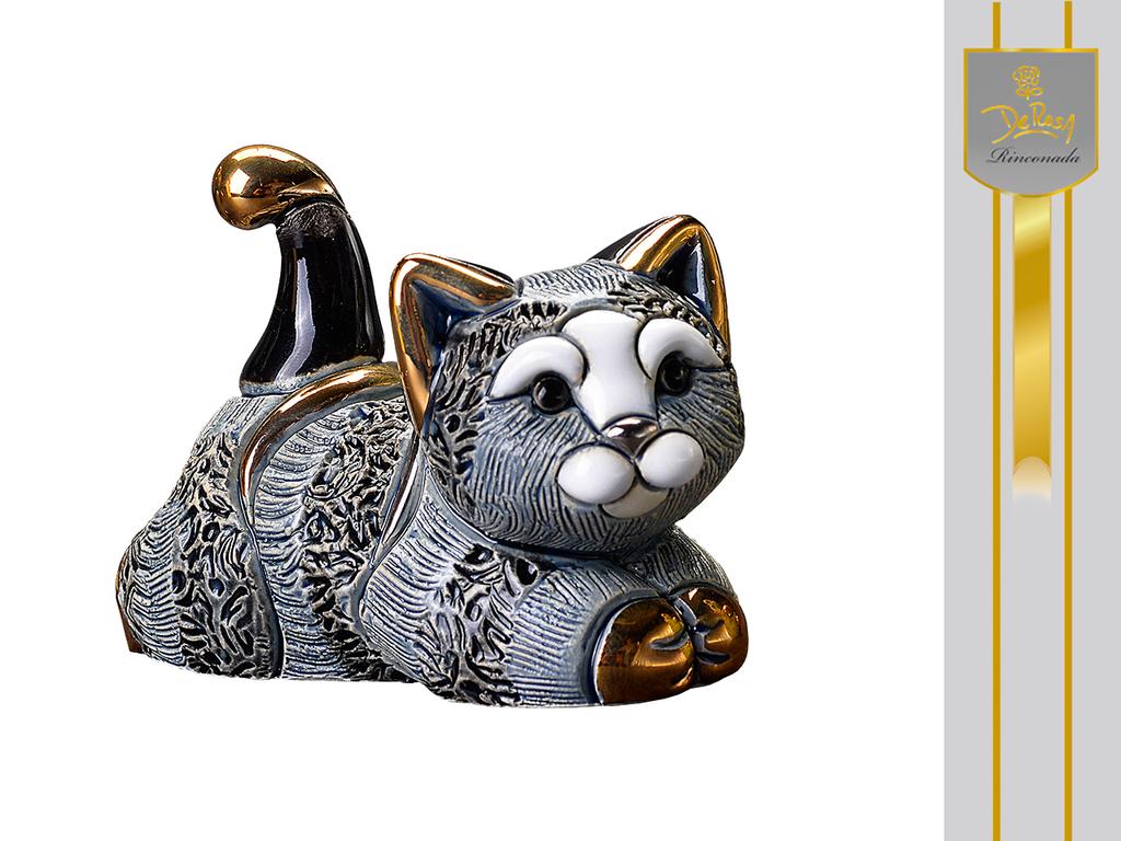 Figurka Ceramiczna Pasiasty Kotek Odpoczywający Ręcznie Malowana Ozdoba