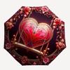 Romantic Heart Swing Wall Art Decor Umbrella, Cute Umbrella with Cute Design, Portable 3-Fold Compact Umbrella for Men & Women, Valentine's Day Mother