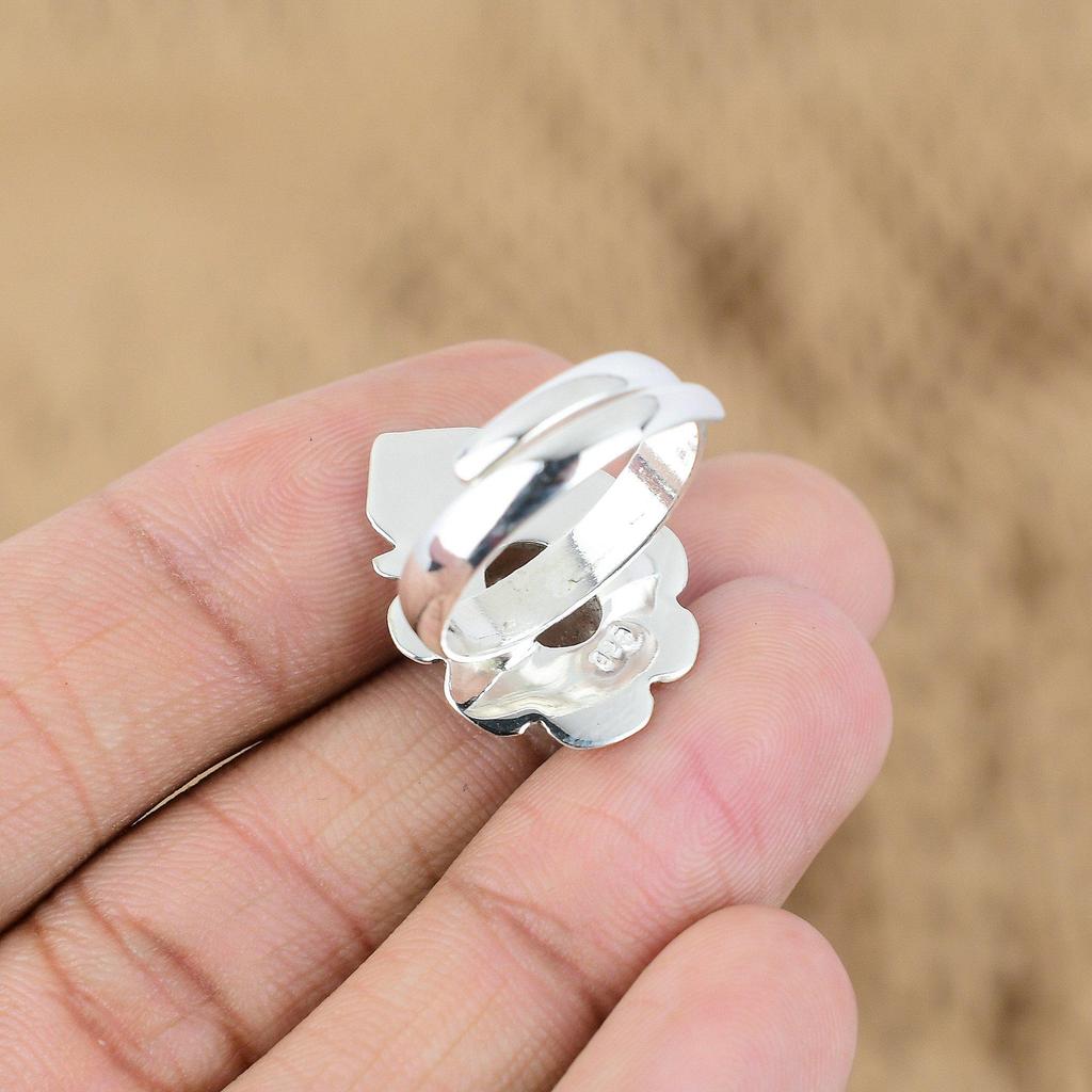 Natural Crystal Quartz Gemstone 925 Silver Multi Stone Adjustable Ring For Women