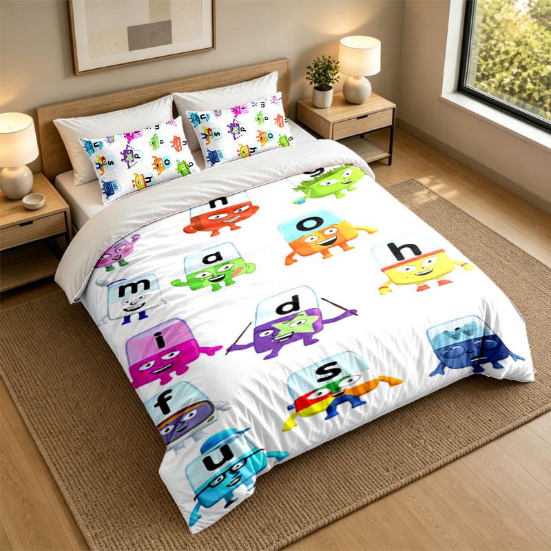 3Pcs Bedding SetAlphablocks Soft Bed Sheet and Two Pillowcases Home Bedroom Decor