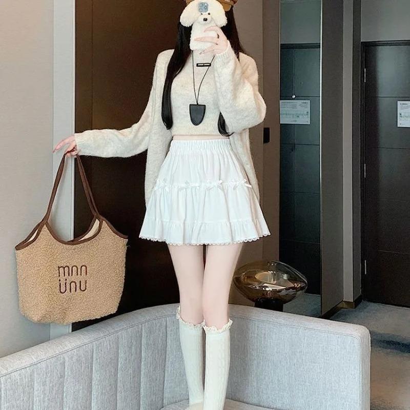 Women's Bow Skirt Spring French Sweet High Waist Cake Lace Puffy A Short Skirts