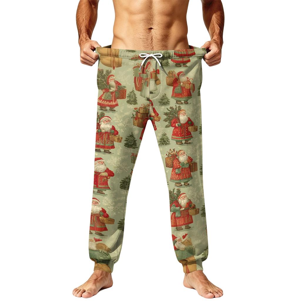 Men's Christmas Printed Pajama Pants Warm Pants for Winter
