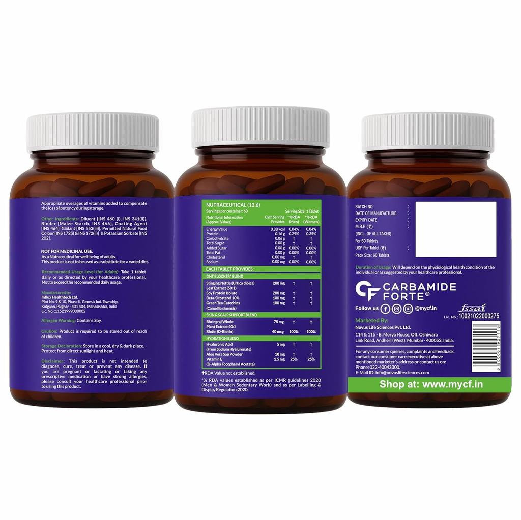 Carbamide Forte Biotin DHT Blocker 60 Tablets for Hair Growth Skin & Nail Support for Men & Women