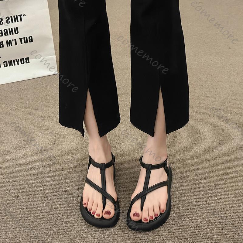 Fashion Comemore Flat Bottom Clip Toe Sandals Fro Women Casual Summer New Fashion Cross Strap Soft Sole Beach Shoes Solid Roman Sandales