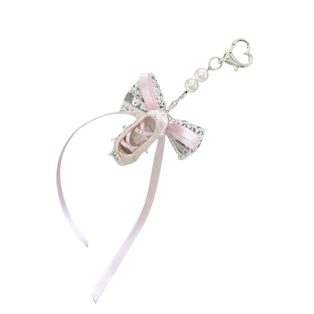 Girls Elegant Ballet Dance Shoe Keychain, Charm Pendnat Fashionable Bag Charm with Pearlescent Bowknot Designs