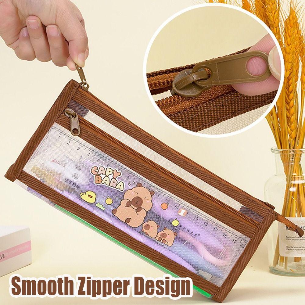 Mesh Pen Bag Capybara Stationery Bag Multi-functional Pencil Case  Gift