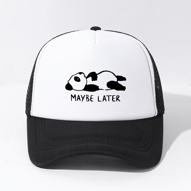Maybe Later Panda Graphic Trucker Hat Breathable Mesh Baseball Cap Casual Outdoor Adjustable Headwear