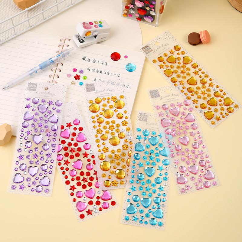 Love Heart Shaped Face Gem Sticker for Kids Diamond Acrylic Crystal Tattoo Stickers DIY Three-dimensional Rhinestone Decorations