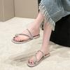 Popular Set of Toe Sandals for Women In Summer 2025, New Korean Version Flat-bottomed Outer Wear, One-word Rhinestone Round Head Slippers for Women
