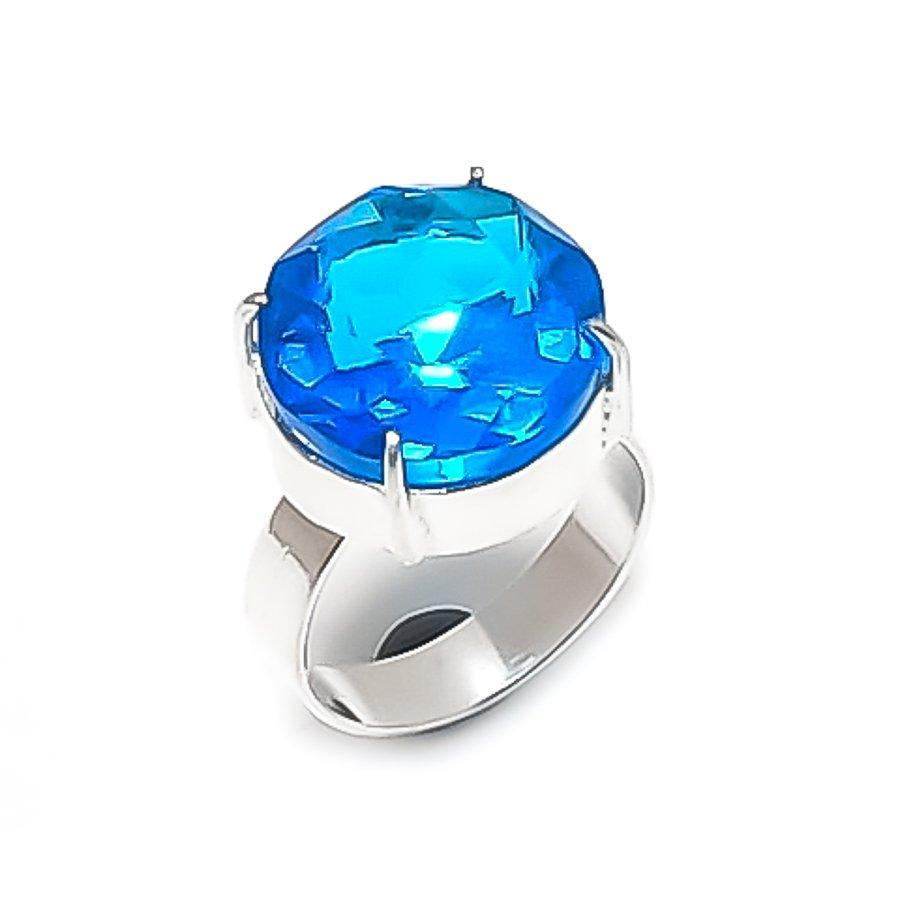 

Натуральный швейцарский голубой топаз драгоценный камень 925 стерлинговое серебро ювелирное кольцо размер 7.5 G3w70