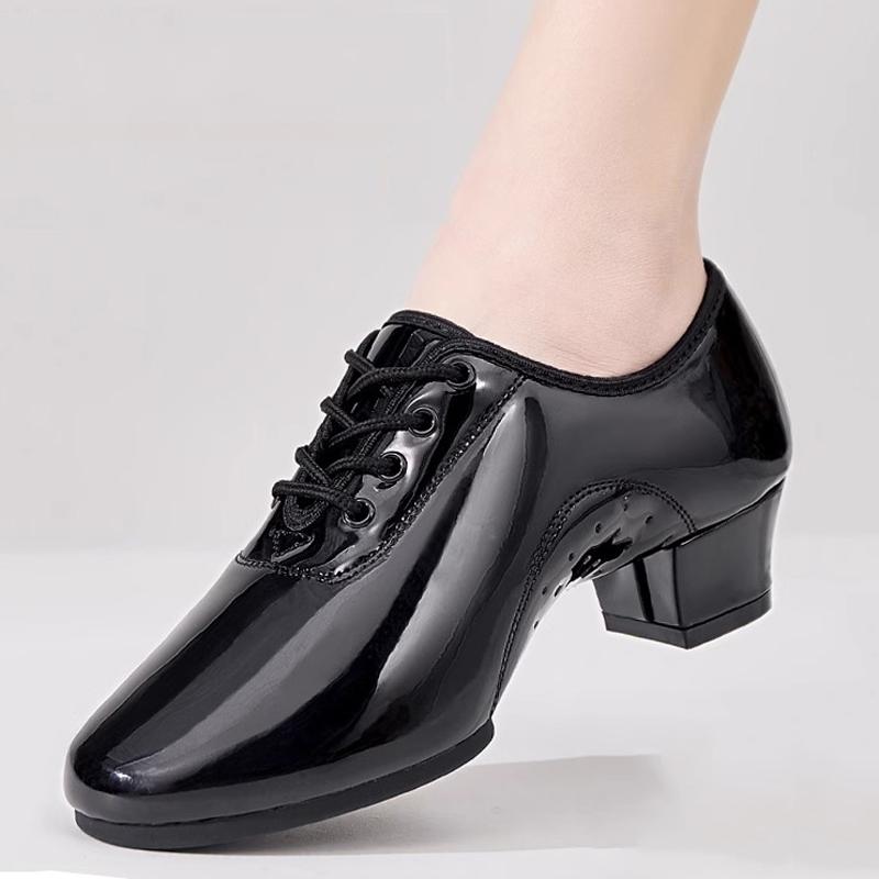Men Latin Dance Shoes Man Salsa Tango Modern Leather Ballroom Dancing Shoes Low Heels Adults Children Boys Small Size Lace Up