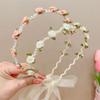 Spring Summer Kids Rose Headband Non-Slip Girls Princess Style Flower Wreath Headband Hair Accessory Bow Braided