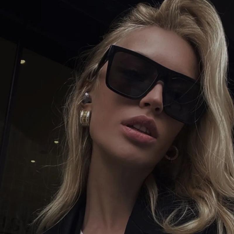 2pcs New Oversized Square Sunglasses Women Vintage Flattop One Piece Sun Glasses Fashion Gradient Shades For Female