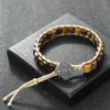 6mm Natural Stone Woven Bracelet Cylindrical Tiger Eye Colorful Striped Agate Bangle Adjustable Square Metal Clasp Handmade Gift