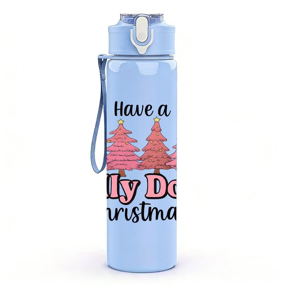 1PC Holly Dolly Christmas Pine Tree 750ml Color Plastic Sports Water Bottle Leakproof Flip Straw Lid Suitable for Sports Office Home Use