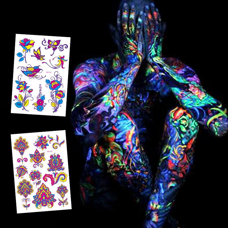 Creative Fluorescent Butterfly Face Tattoo Sticker Nightclub Bar Rose Sticker Flower Arm Waterproof Eco-Friendly Tattoo Sticker