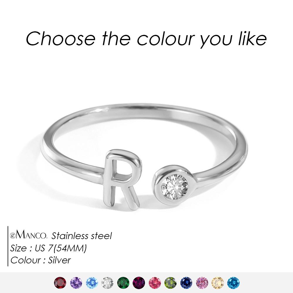 EMANCO Birthstone Initial Custom Ring Open End Ring Stainless Steel Name Custom Jewelry Women's Ring