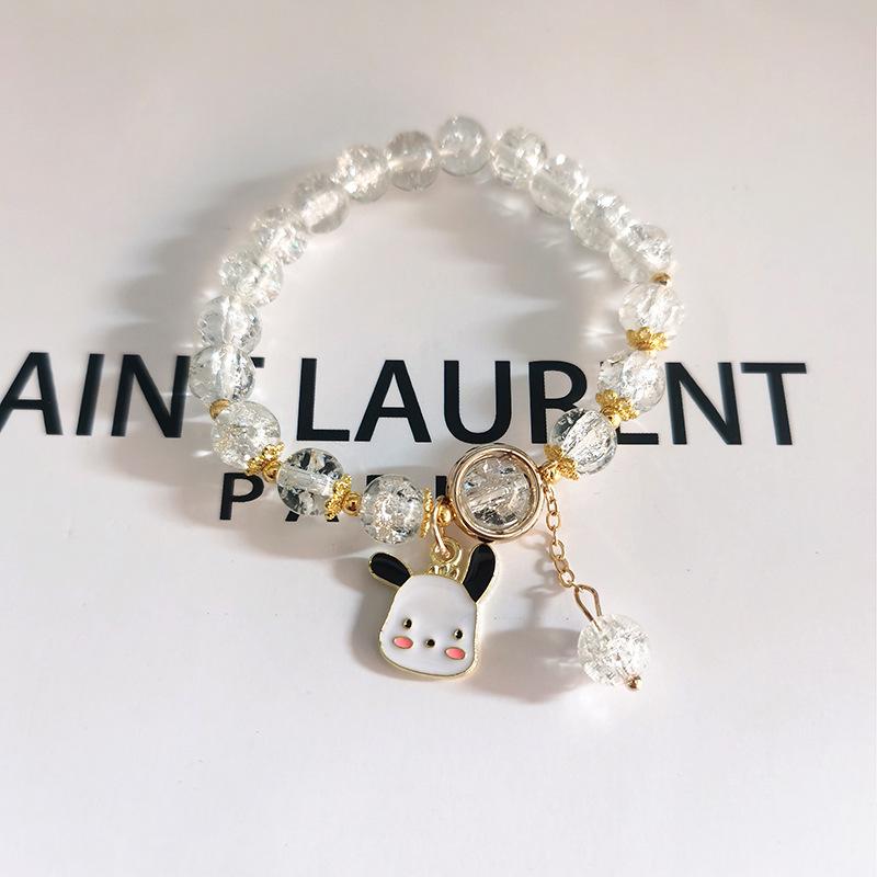 Forest Butterfly Glass Bracelet with Ice-Cracked Flower Beads