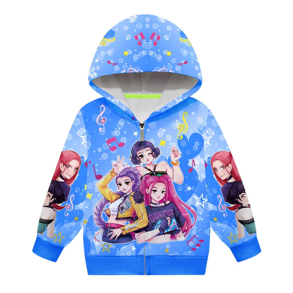 Girls Hoodie 3D Cartoon Jacket Sweatshirt Music Zip Hooded Long Sleeve Tops