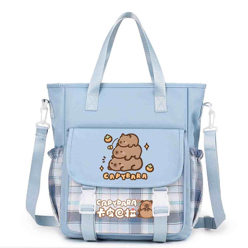 Crossbody bag, primary school, junior high school schoolbag, male and female students tutoring bag, cute kapibara large-capacity shoulder bag.