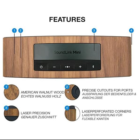 Balolo SoundLink Mini I & II Speaker Cover, Walnut Wood, Stylish Natural Wood Case, Authentic German Product