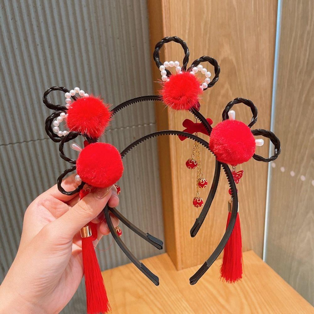 Flower Chinese New Year Headwear Braid Hair Hanfu Hair Sticks Children Wig Headband  Girls