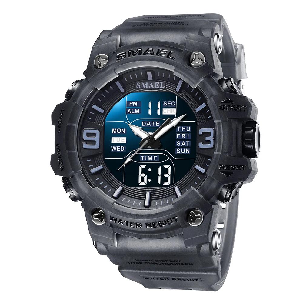 SMAEL 8049 Watch Sport LED Light Alarm Clock Dual Time Display WaterproofWeek Auto Date Wristwatches Quartz