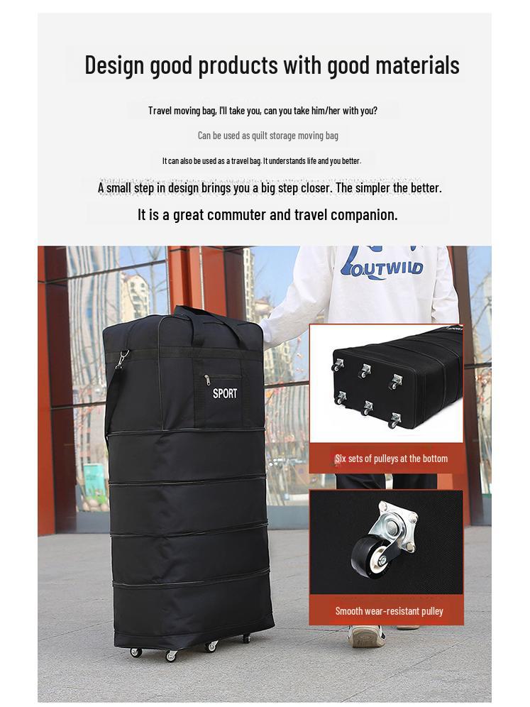 Bolsa de viagem dobrável de tecido Oxford xadrez de grande capacidade com rodas