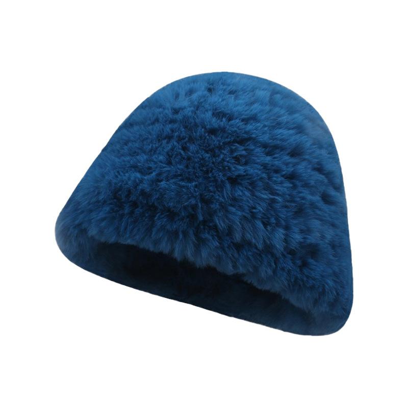 Chapeau en peluche pour femmes automne et hiver nouveau chapeau en fourrure de lapin chaud grand tour de tête montrant petit visage chapeau cloche duveteux