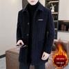 Men's Mid-Length Striped Woolen Coat with Velvet Lining