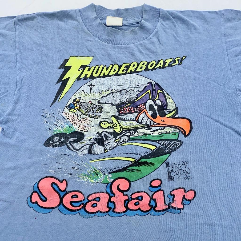 Vintage 70S THUNDERBOATS SEAFAIR T-Shirt XS Thin Cartoon Boat Surf Beach Race