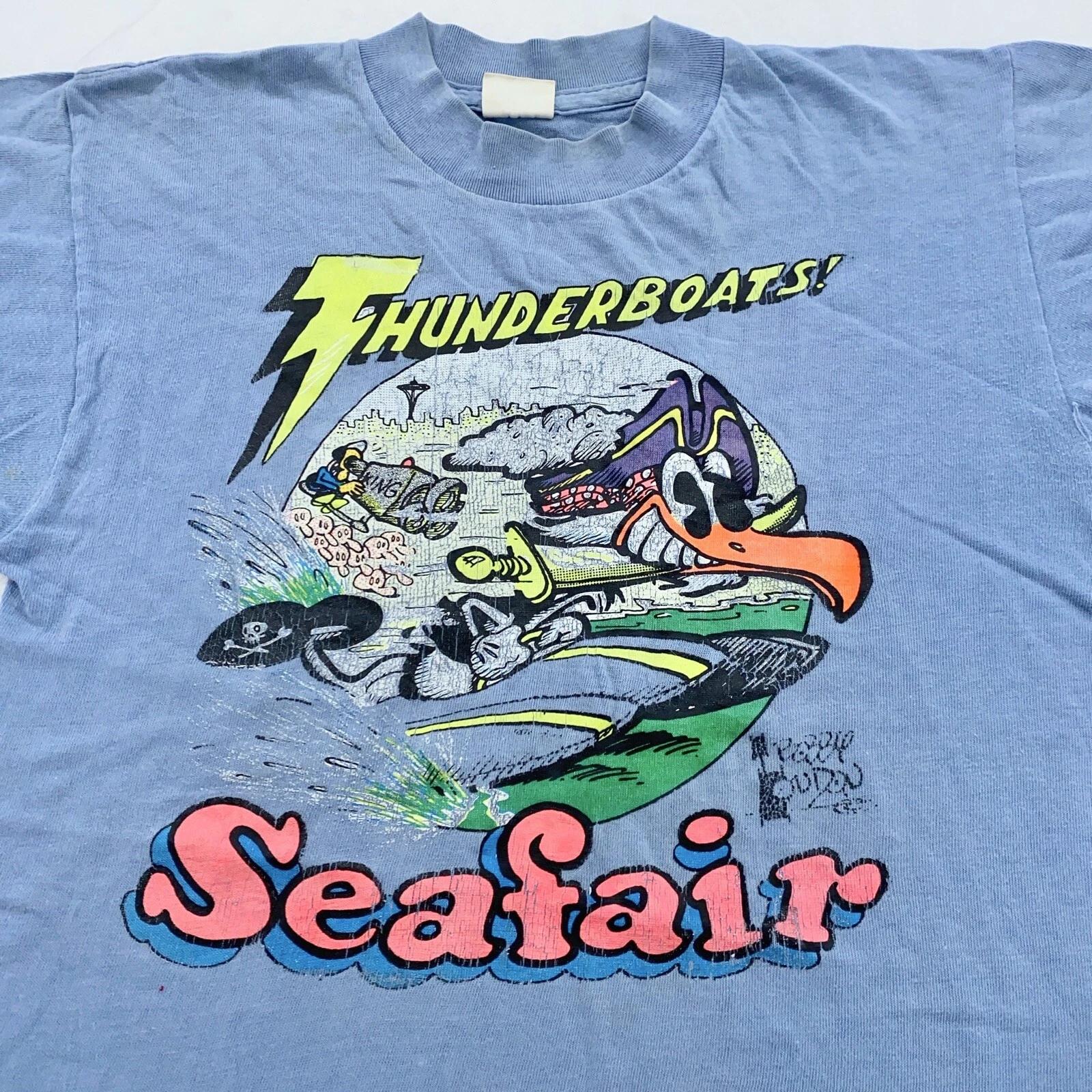 

vintage 70S THUNDERBOATS SEAFAIR T-Shirt XS thin cartoon boat surf beach race 3XL